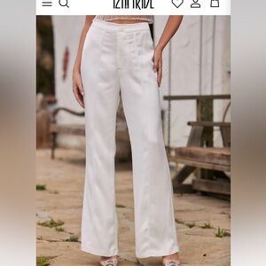 Madison White Satin Wide-Leg Trousers